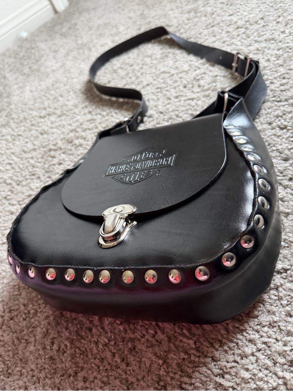 Harley-Davidson Black Leather Studded Bag - Picture 1 of 9